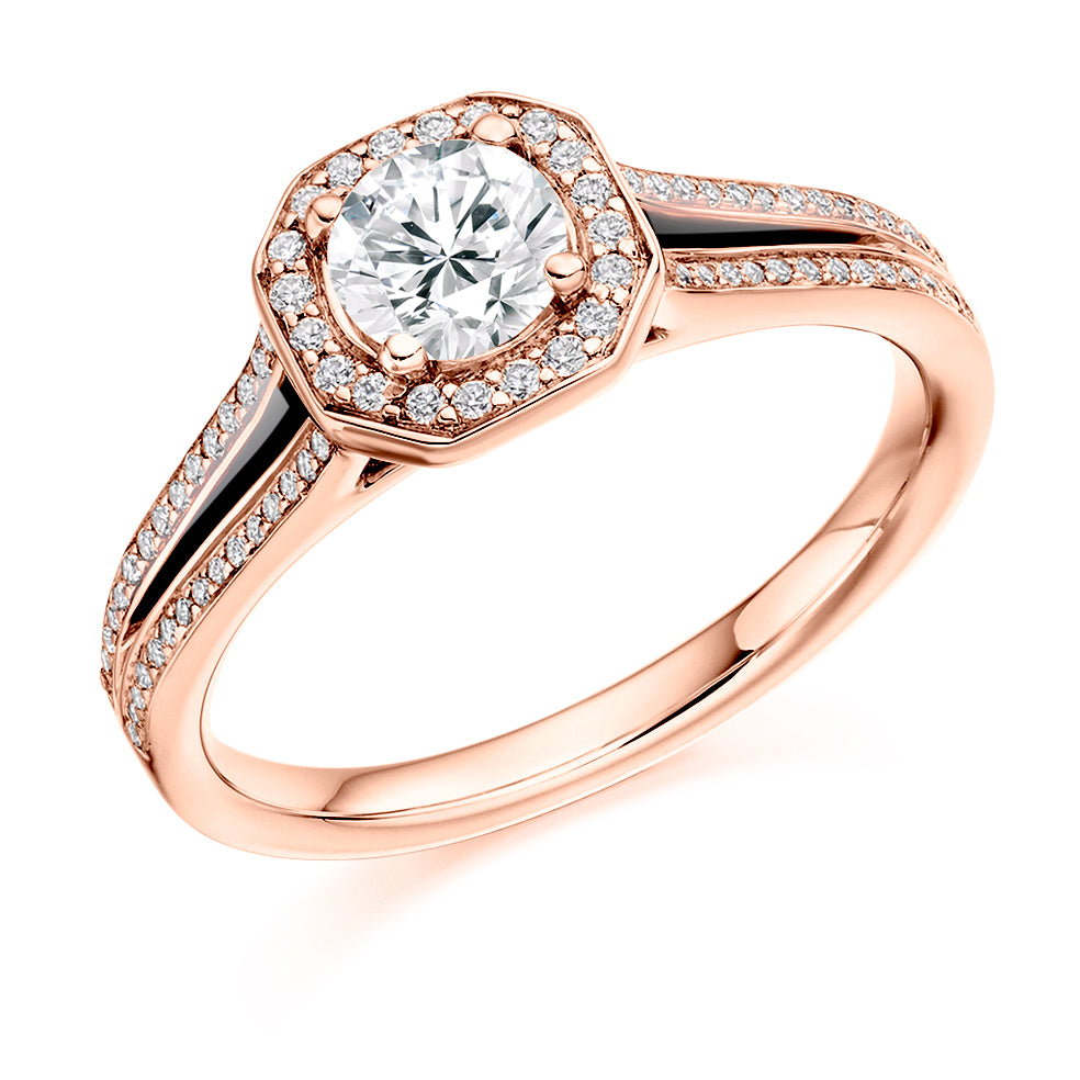 Split-Shoulder Halo Round Brilliant Engagement Ring, 0.5ct in Rose Gold