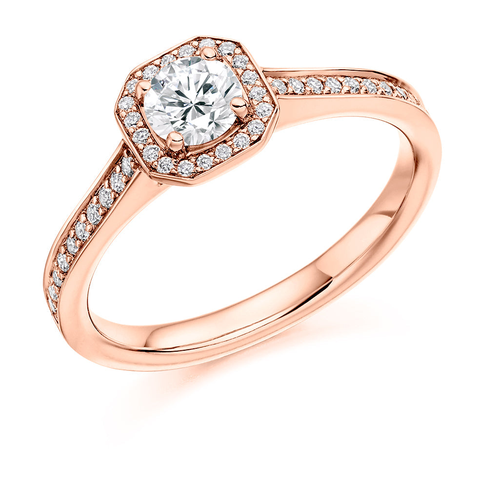 Pavé-Shoulder Halo Round-Brilliant Engagement Ring, 0.33ct (ENG3549 SMT) in Rose Gold