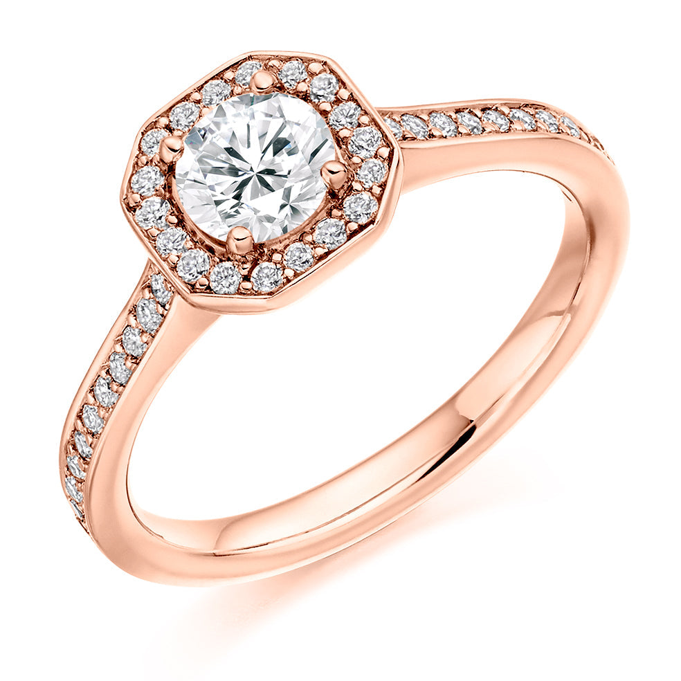 Pavé-Shoulder Halo Round-Brilliant Engagement Ring, 0.5ct (ENG3550 SMT) in Rose Gold