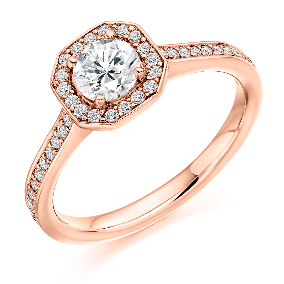 Pavé-Shoulder Halo Round-Brilliant Engagement Ring, 0.5ct (ENG3550 SMT) in Rose Gold
