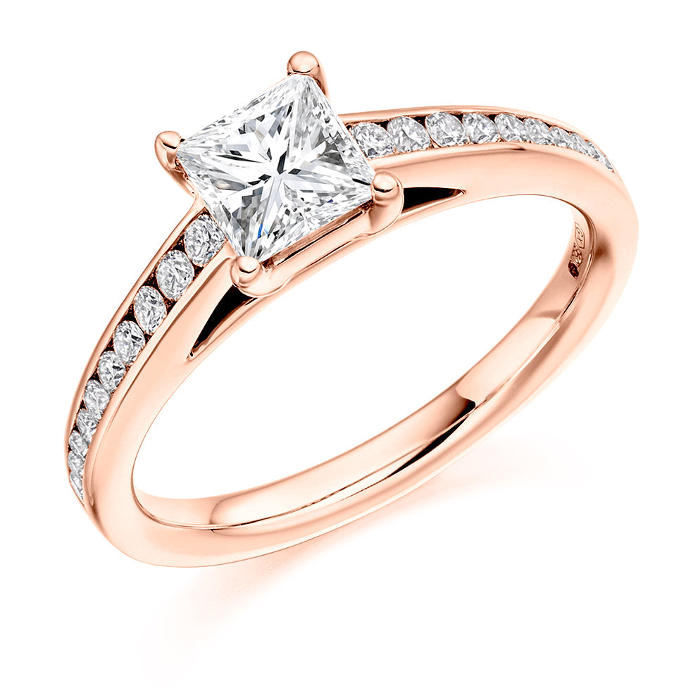Channel-Shouldered Solitaire Princess Cut Engagement Ring 0.75ct in Rose Gold