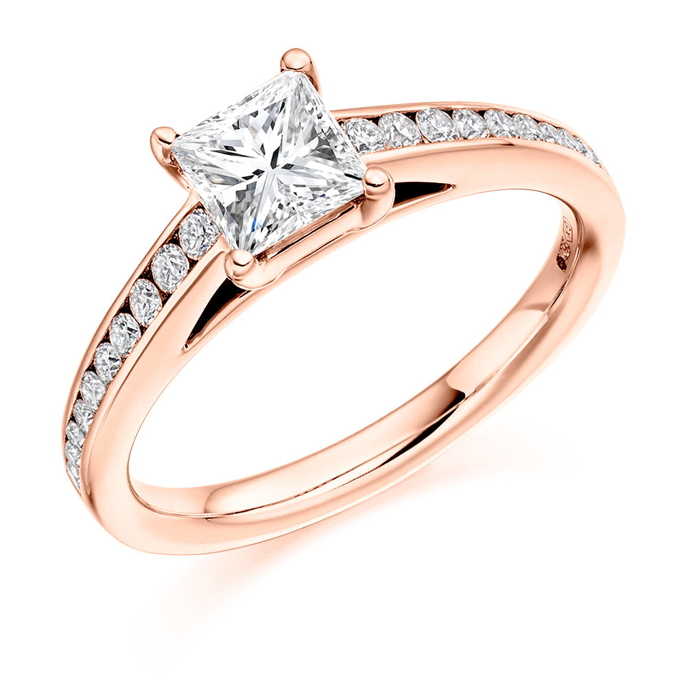 Channel-Set Solitaire Princess Cut Engagement Ring 1.0ct in Rose Gold