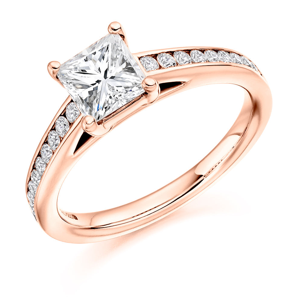 Channel-Set Solitaire Princess Cut Engagement Ring 1.3ct in Rose Gold
