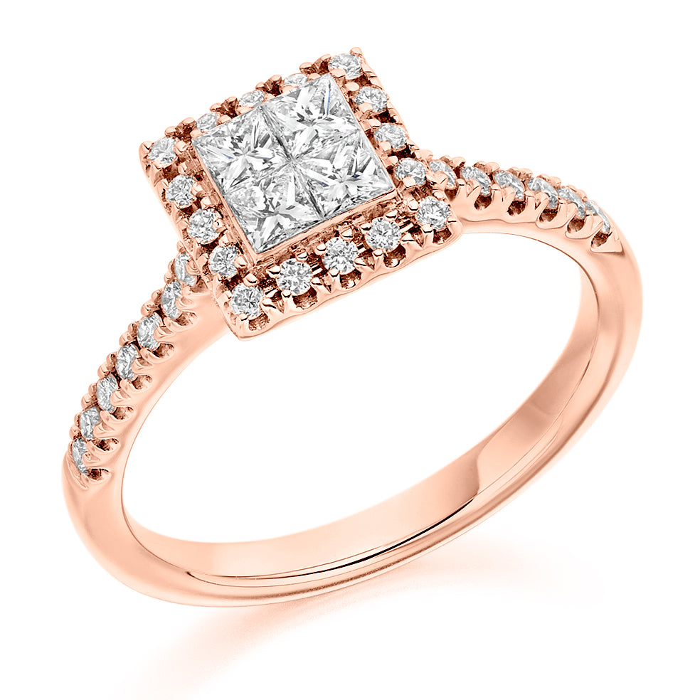 Invisible-Set Halo Princess-Cut Engagement Ring, 0.35ct in Rose Gold