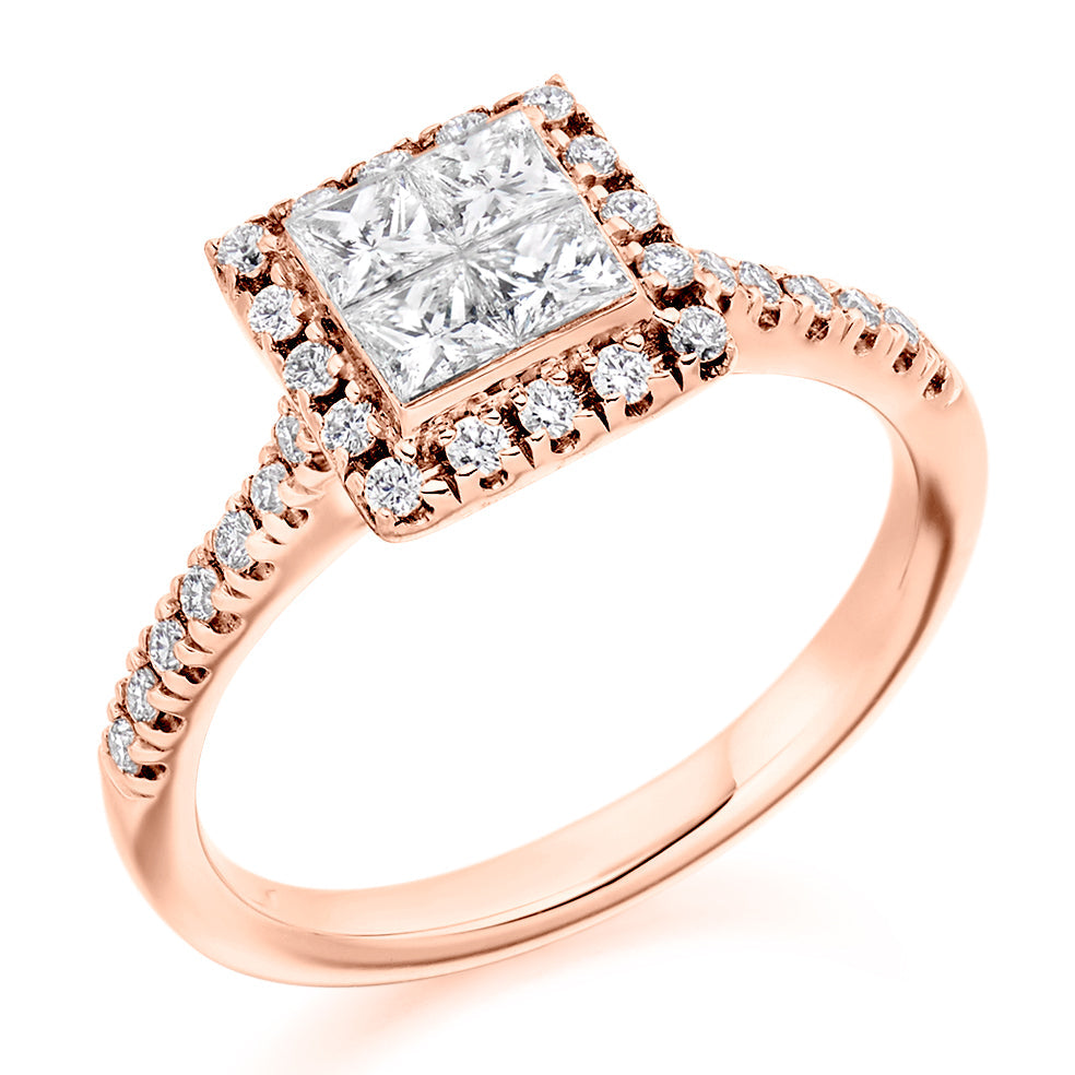 Invisible-Set Halo Princess-Cut Engagement Ring, 0.6ct in Rose Gold