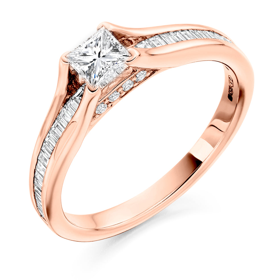 Channel-Set Solitaire Princess Cut Engagement Ring 0.73ct in Rose Gold