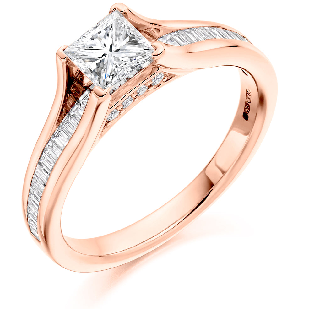 Channel-Shouldered Solitaire Princess Cut Engagement Ring 0.5ct in Rose Gold