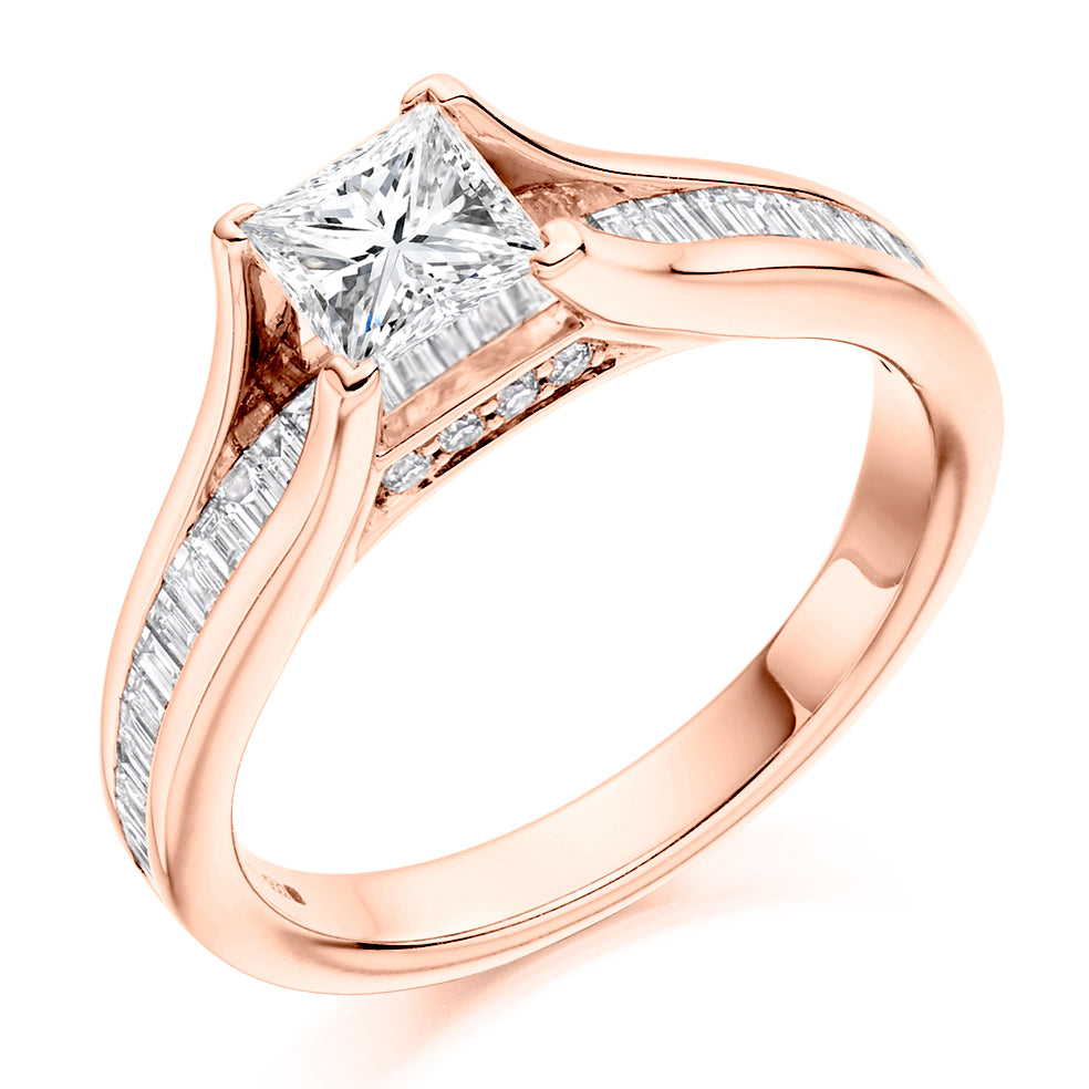 Channel-Set Solitaire Princess Cut Engagement Ring 0.75ct/1.25ct in Rose Gold