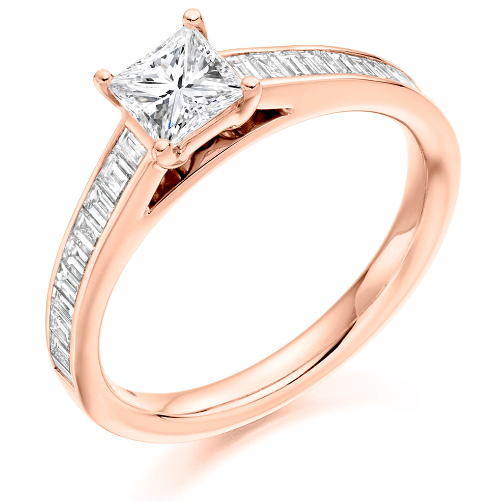 Channel-Shouldered Solitaire Princess Cut Engagement Ring 1.0ct in Rose Gold