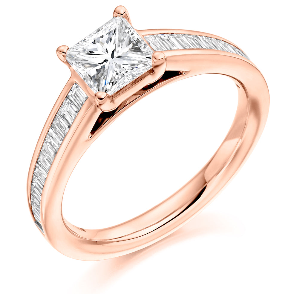 Channel-Set Solitaire Princess Cut Engagement Ring 1.25ct in Rose Gold