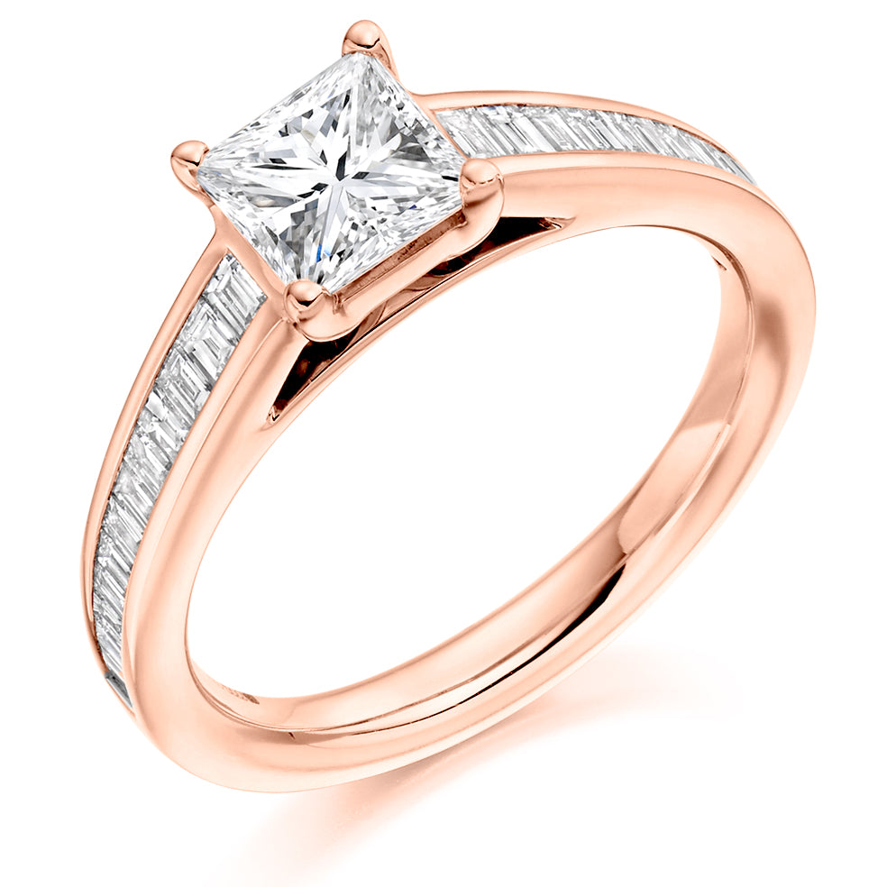 Channel-Set Solitaire Princess Cut Engagement Ring 1.6ct in Rose Gold