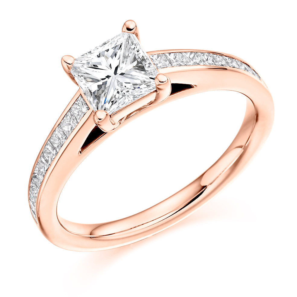 Channel-Set Solitaire Princess Cut Engagement Ring 1.2ct in Rose Gold