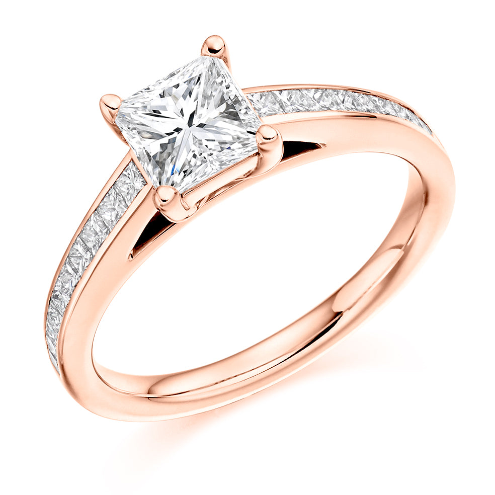 Channel-Shouldered Solitaire Princess Cut Engagement Ring, 1.0ct in Rose Gold