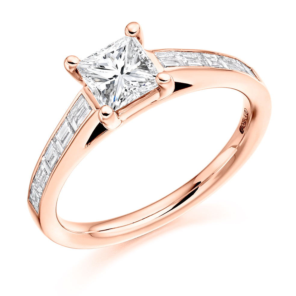 Channel-Set Solitaire Princess Cut Engagement Ring 0.9ct in Rose Gold