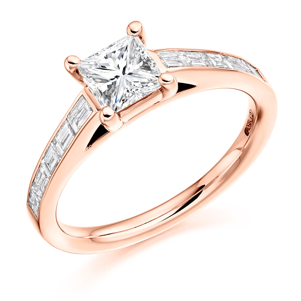Channel-Set Solitaire Princess Cut Engagement Ring 1.15ct in Rose Gold