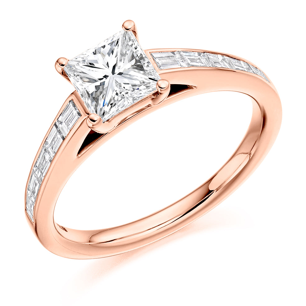 Channel-Set Solitaire Princess Cut Engagement Ring 1.4ct in Rose Gold