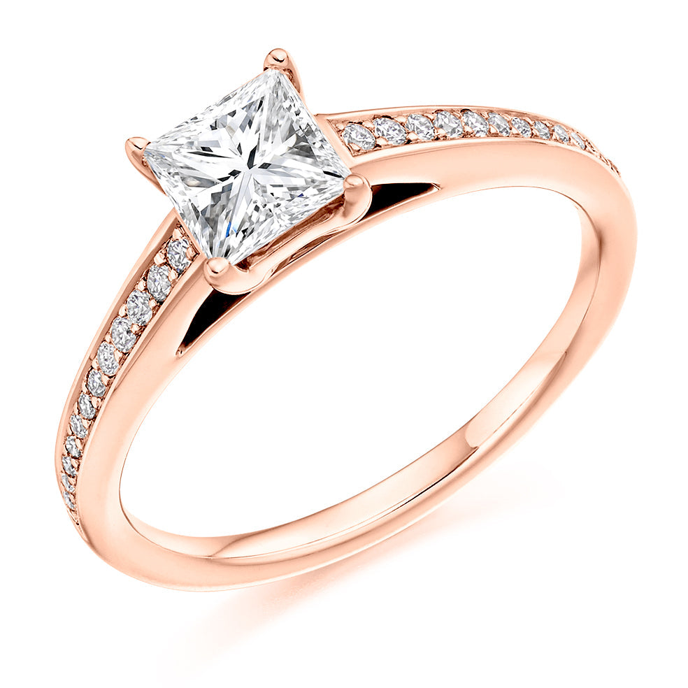 Grain-Set Solitaire Princess Cut Engagement Ring 0.66ct in Rose Gold