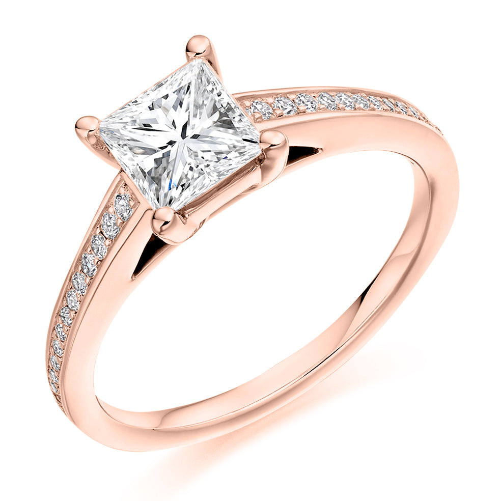 Grain-Set Solitaire Princess Cut Engagement Ring 1.16ct in Rose Gold