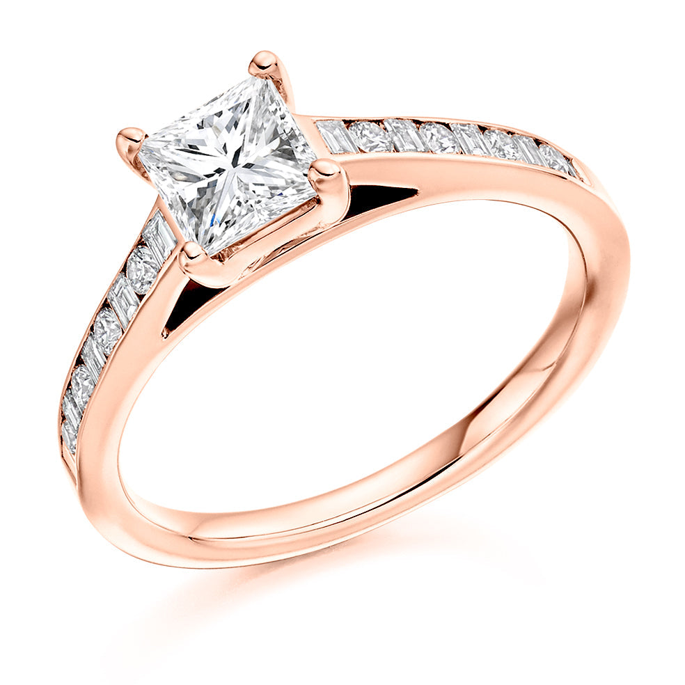 Channel-Set Solitaire Princess Cut Engagement Ring, 0.5ct in Rose Gold