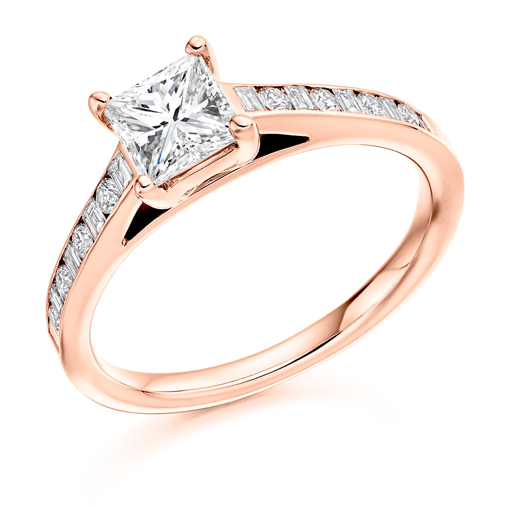 Channel-Shouldered Solitaire Princess Cut Engagement Ring, 0.75ct in Rose Gold