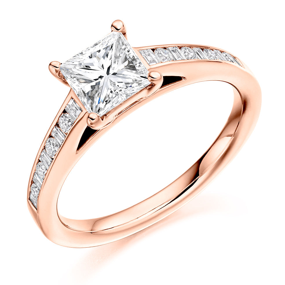 Channel-Set Solitaire Princess Cut Engagement Ring, 1.0ct in Rose Gold