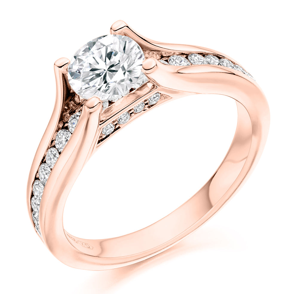 Channel-Shouldered Solitaire Round Brilliant Engagement Ring 1.2ct in Rose Gold