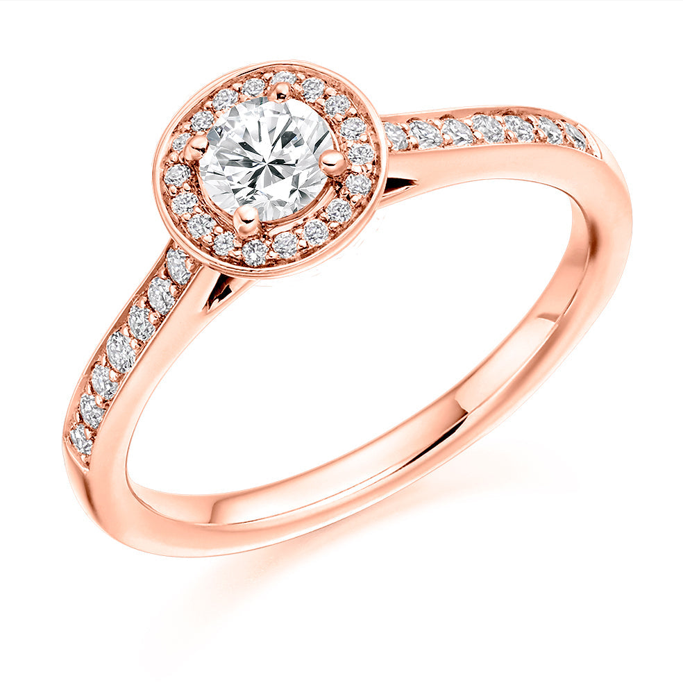 Pavé-Shoulder Halo Round-Brilliant Engagement Ring, 0.33ct (ENG3662 SMT) in Rose Gold