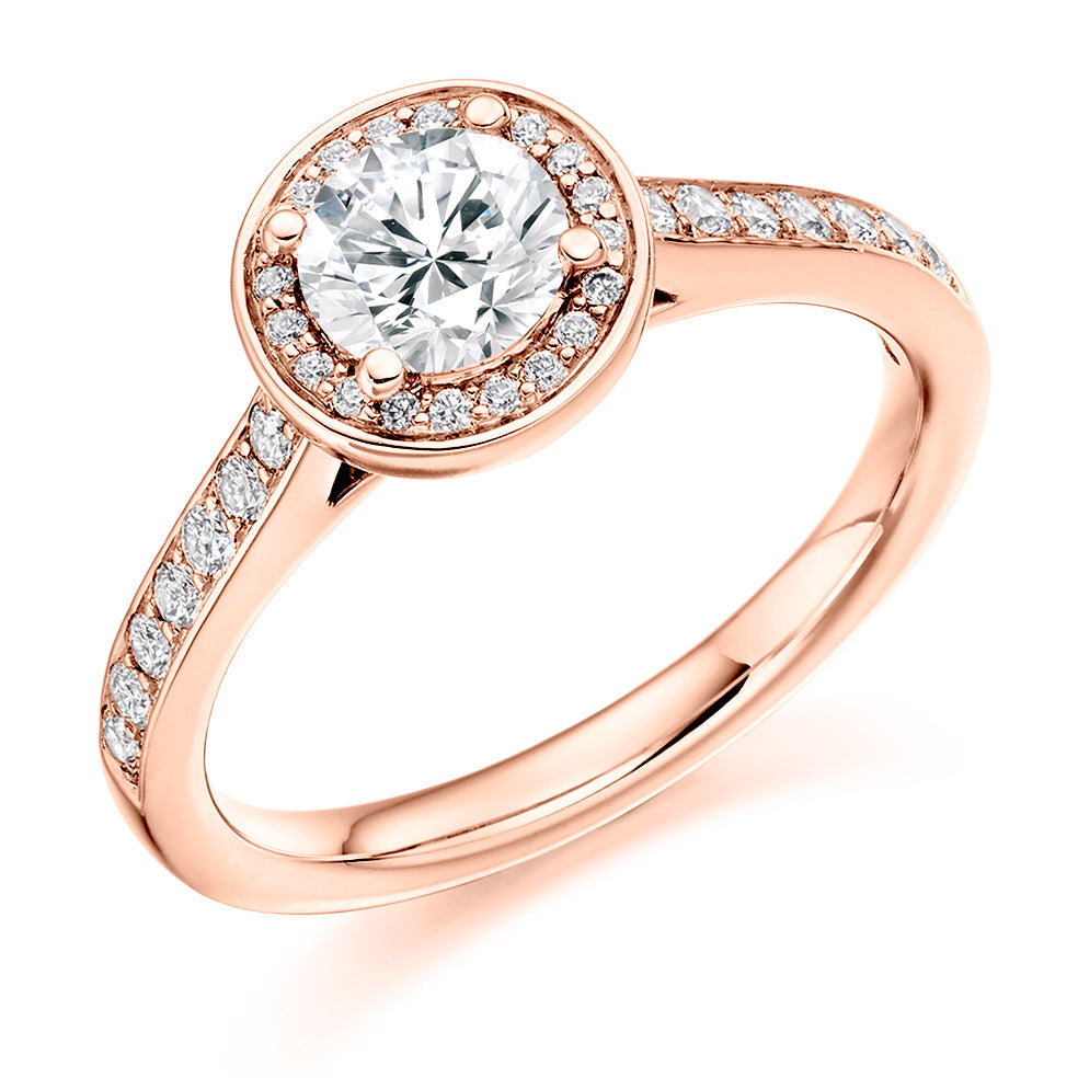 Pavé-Shoulder Halo Round-Brilliant Engagement Ring, 0.5ct (ENG3663 SMT) in Rose Gold