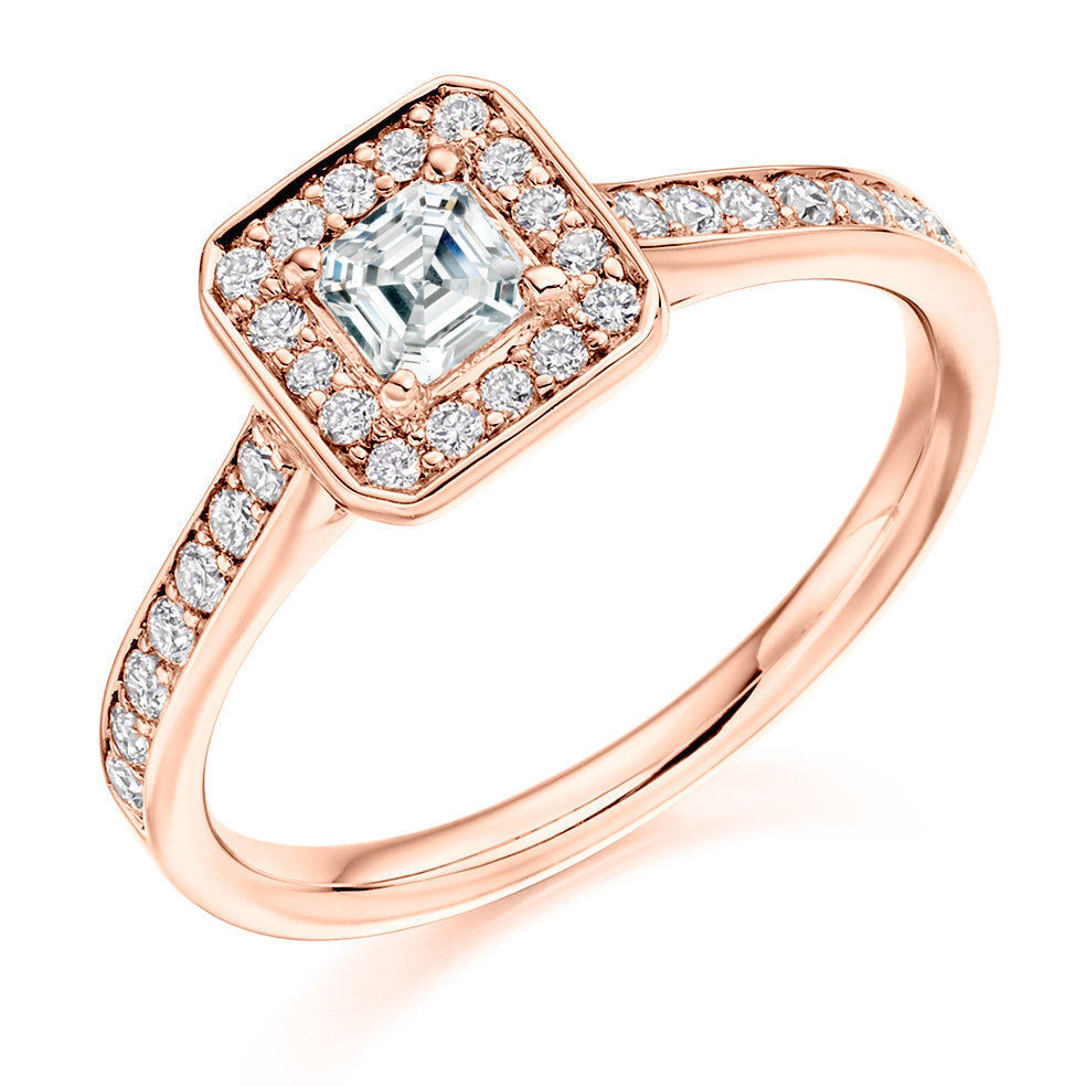 Pavé-Shoulder Halo Princess-Cut Engagement Ring, 0.33ct in Rose Gold