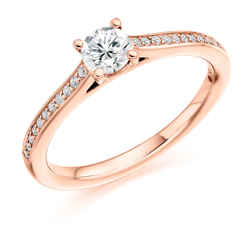 Fine Pavé Solitaire Round Brilliant Engagement Ring 0.33ct total in Rose Gold