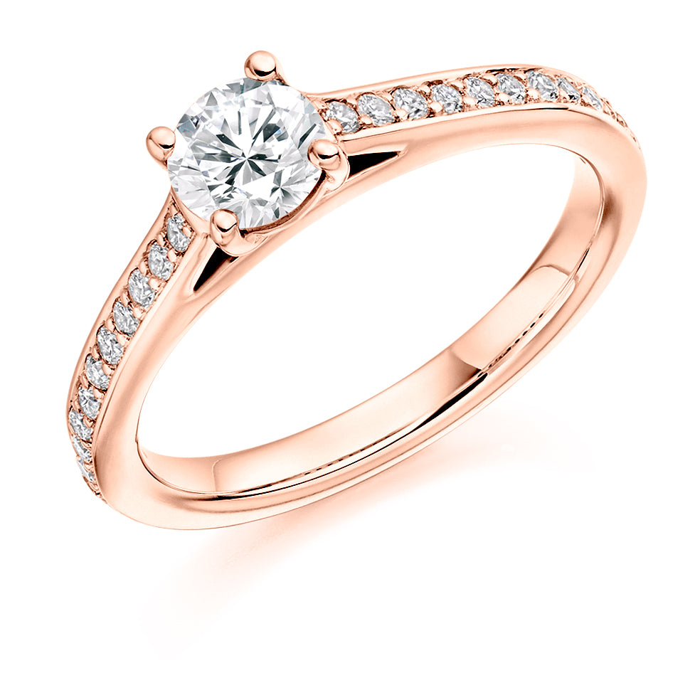 Pavé-Shouldered Solitaire Round Brilliant Engagement Ring 0.5ct total in Rose Gold