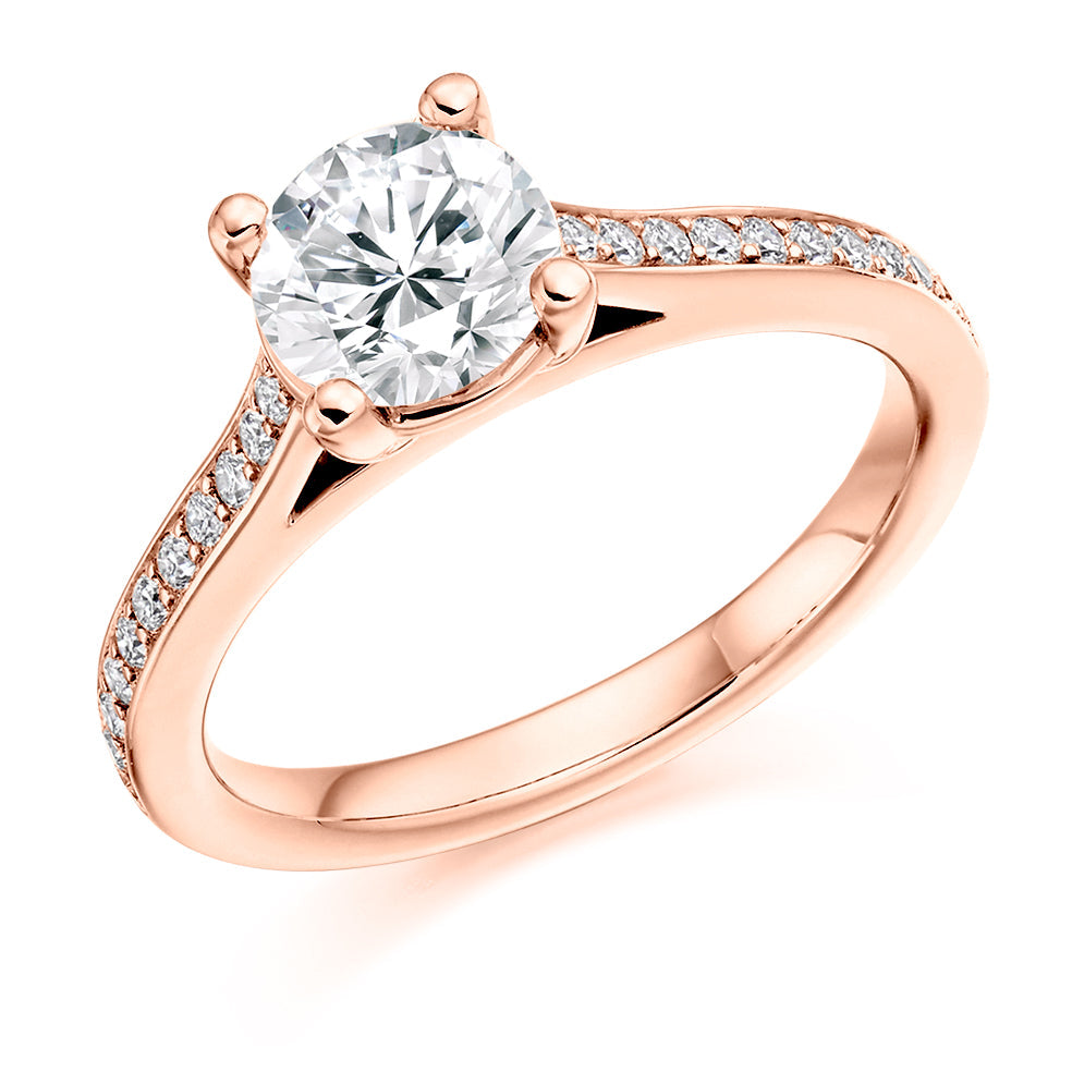 Fine Pavé Solitaire Round Brilliant Engagement Ring 1.0ct total in Rose Gold