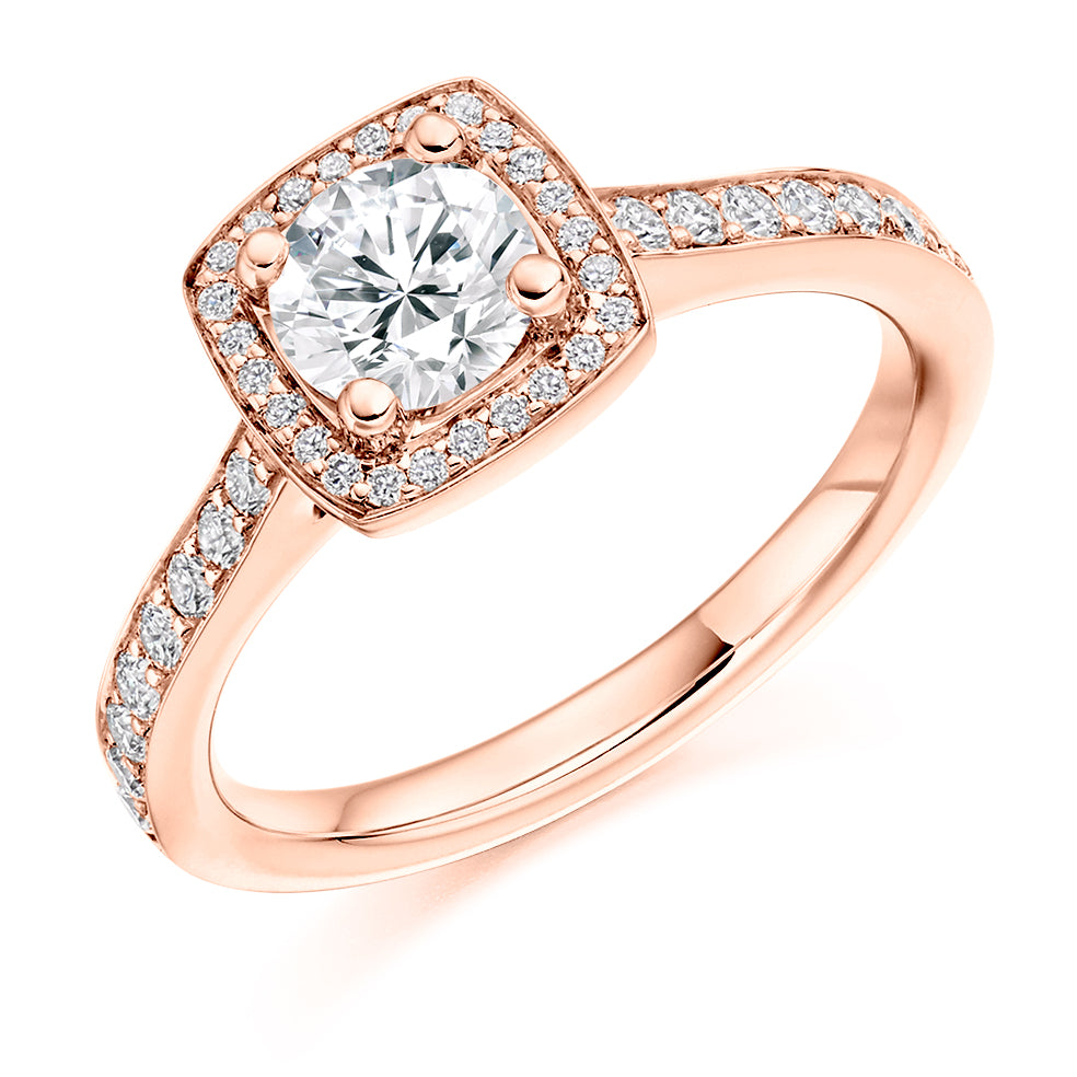 Pavé-Shoulder Halo Round-Brilliant Engagement Ring, 0.33ct (ENG3697 SMT) in Rose Gold