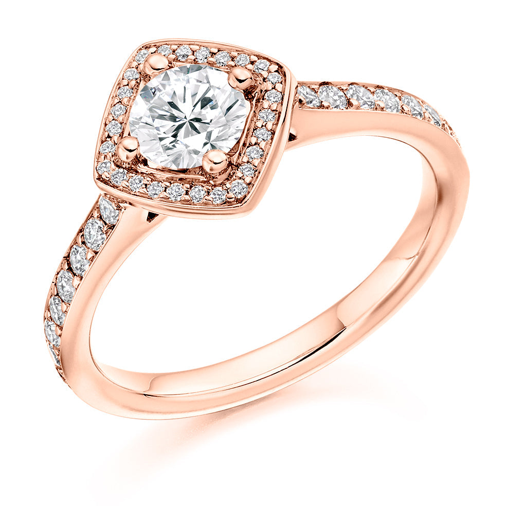 Pavé-Shoulder Halo Round-Brilliant Engagement Ring, 0.33ct (ENG3702 SMT) in Rose Gold