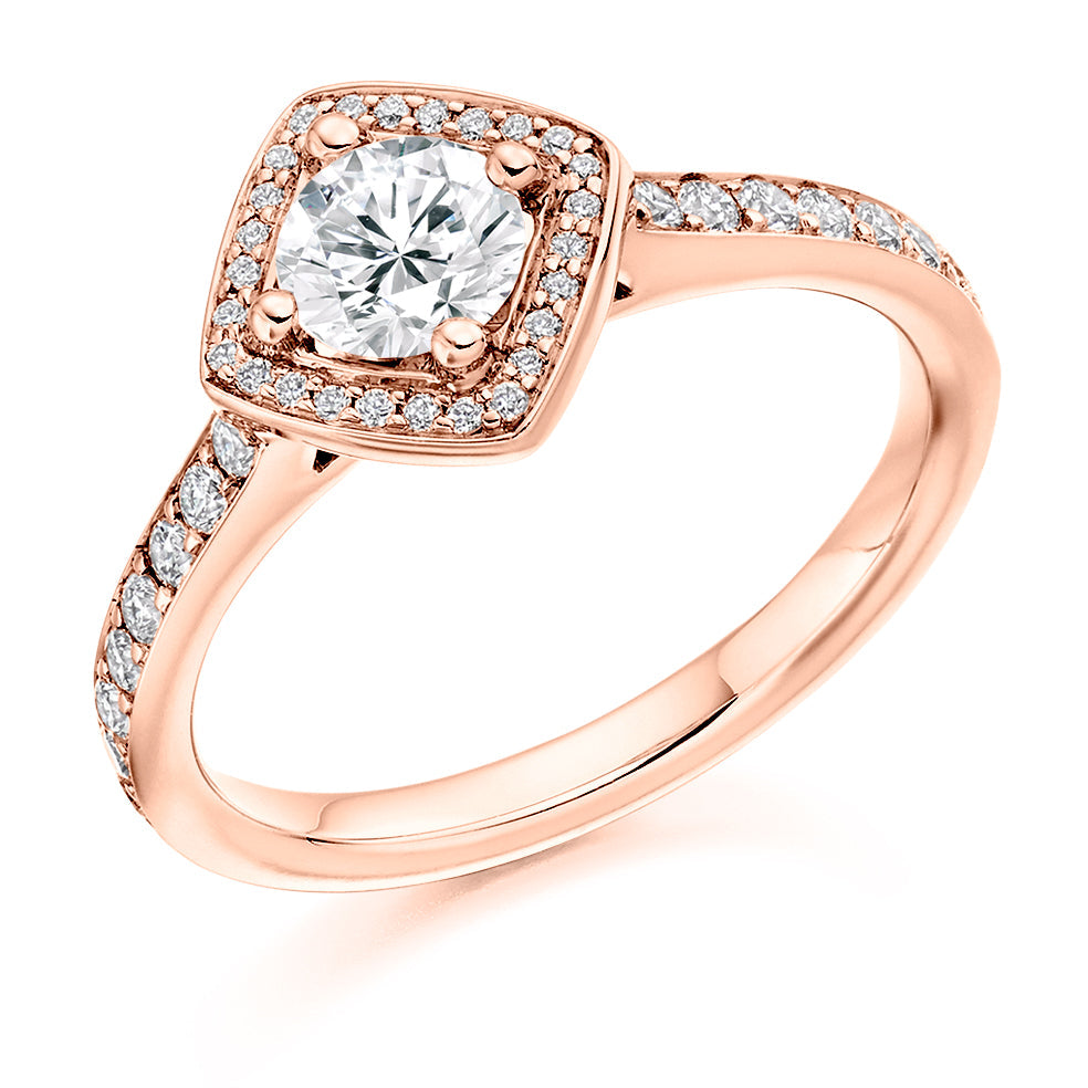 Pavé-Shoulder Halo Round-Brilliant Engagement Ring, 0.5ct (ENG3703 SMT) in Rose Gold
