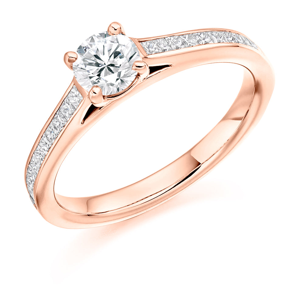 Channel-Shouldered Solitaire Round Brilliant Engagement Ring 0.85ct in Rose Gold