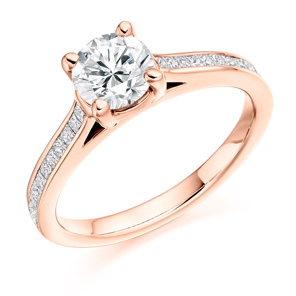 Channel-Shouldered Solitaire Round Brilliant Engagement Ring 1.35ct in Rose Gold