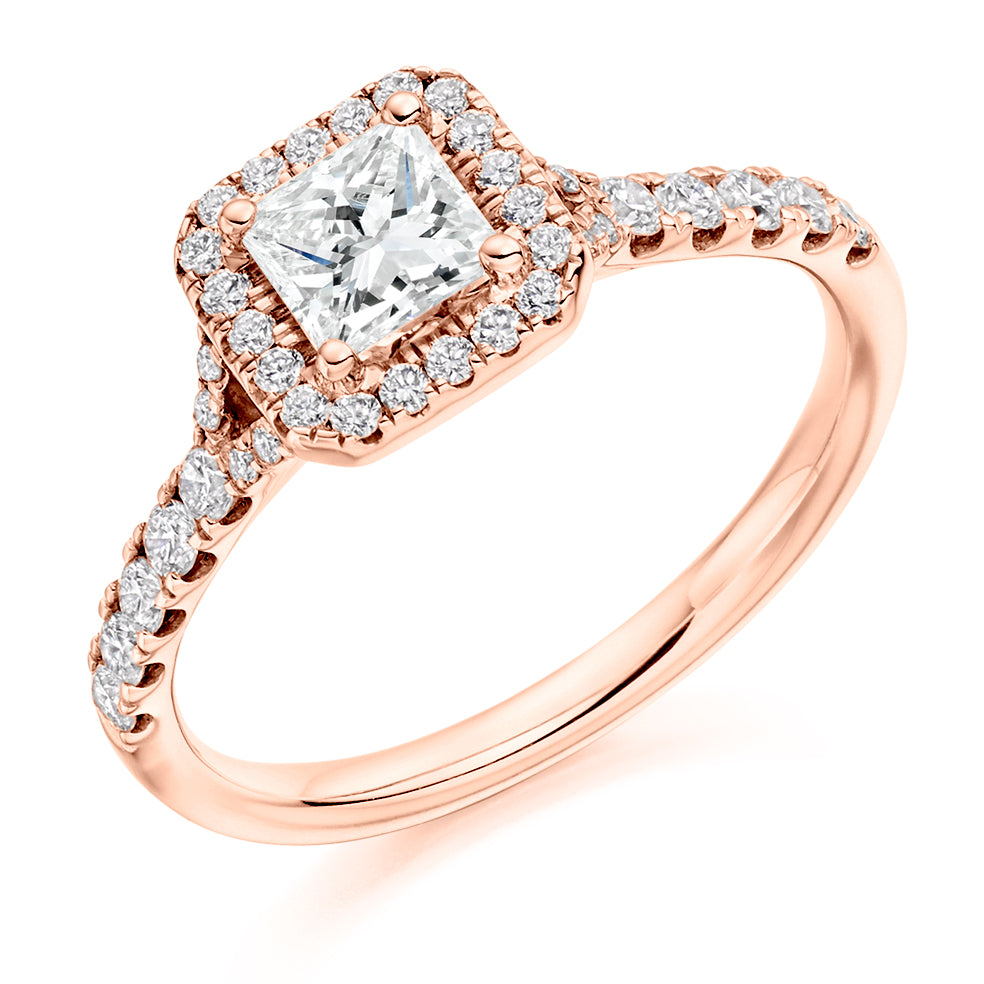 Pavé-Shoulder Halo Split-Shoulder Princess-Cut Engagement Ring, 0.5ct in Rose Gold