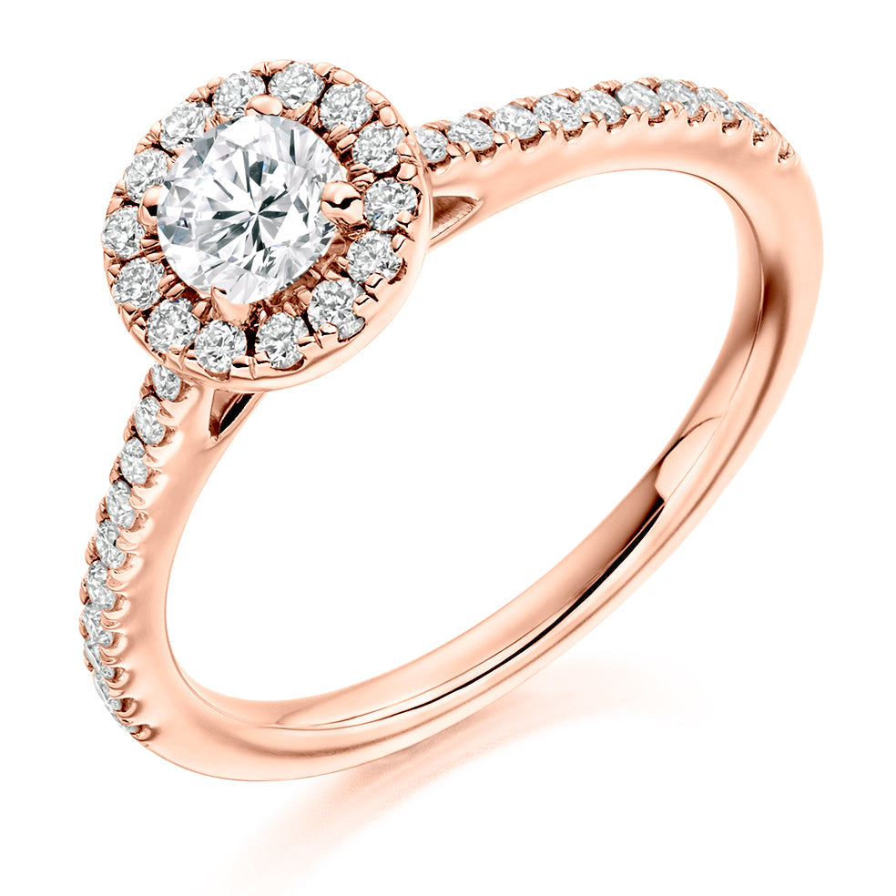 Halo with Diamond Shoulders Round Brilliant Engagement Ring, 0.33ct in Rose Gold