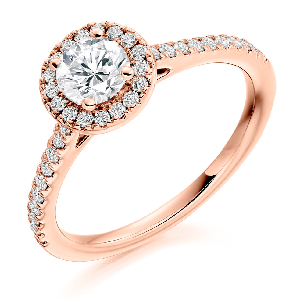 Classic Halo Round Brilliant Engagement Ring, 0.5ct in Rose Gold