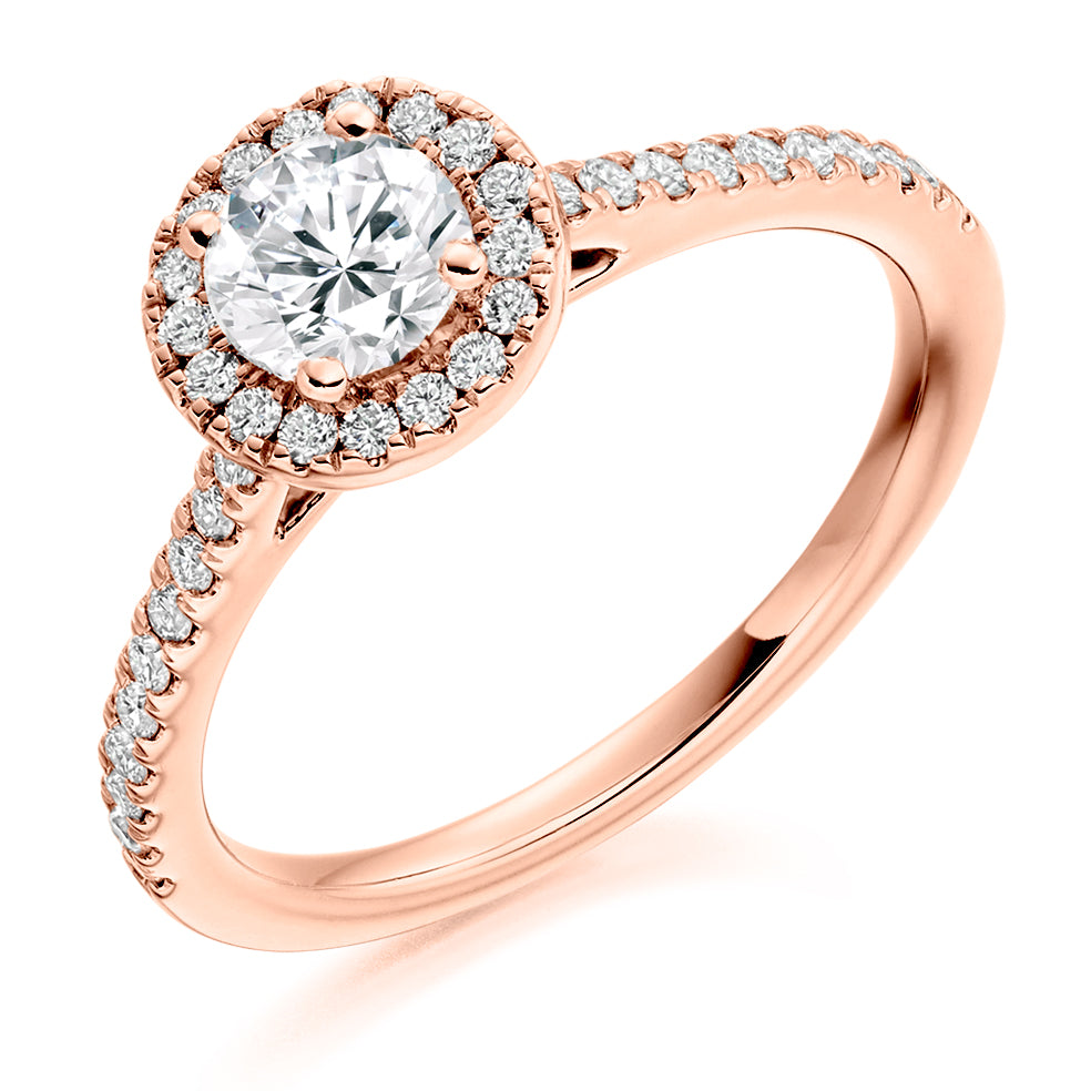 Classic Halo Round Brilliant Engagement Ring, 0.5ct in Rose Gold