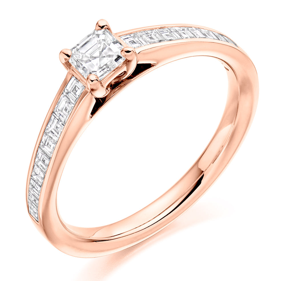 Channel-Shouldered Solitaire Asscher Cut Engagement Ring in Rose Gold