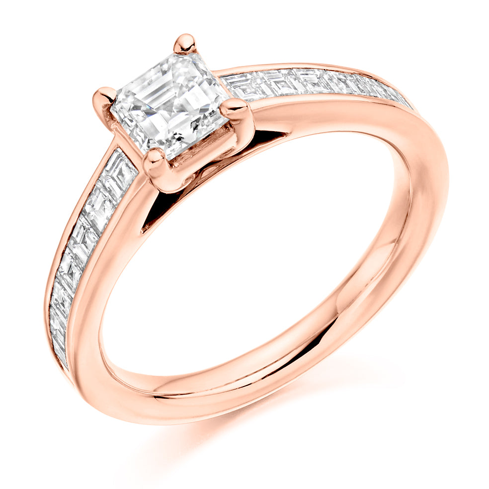 Channel-Set Solitaire Asscher Cut Engagement Ring, 0.75ct in Rose Gold