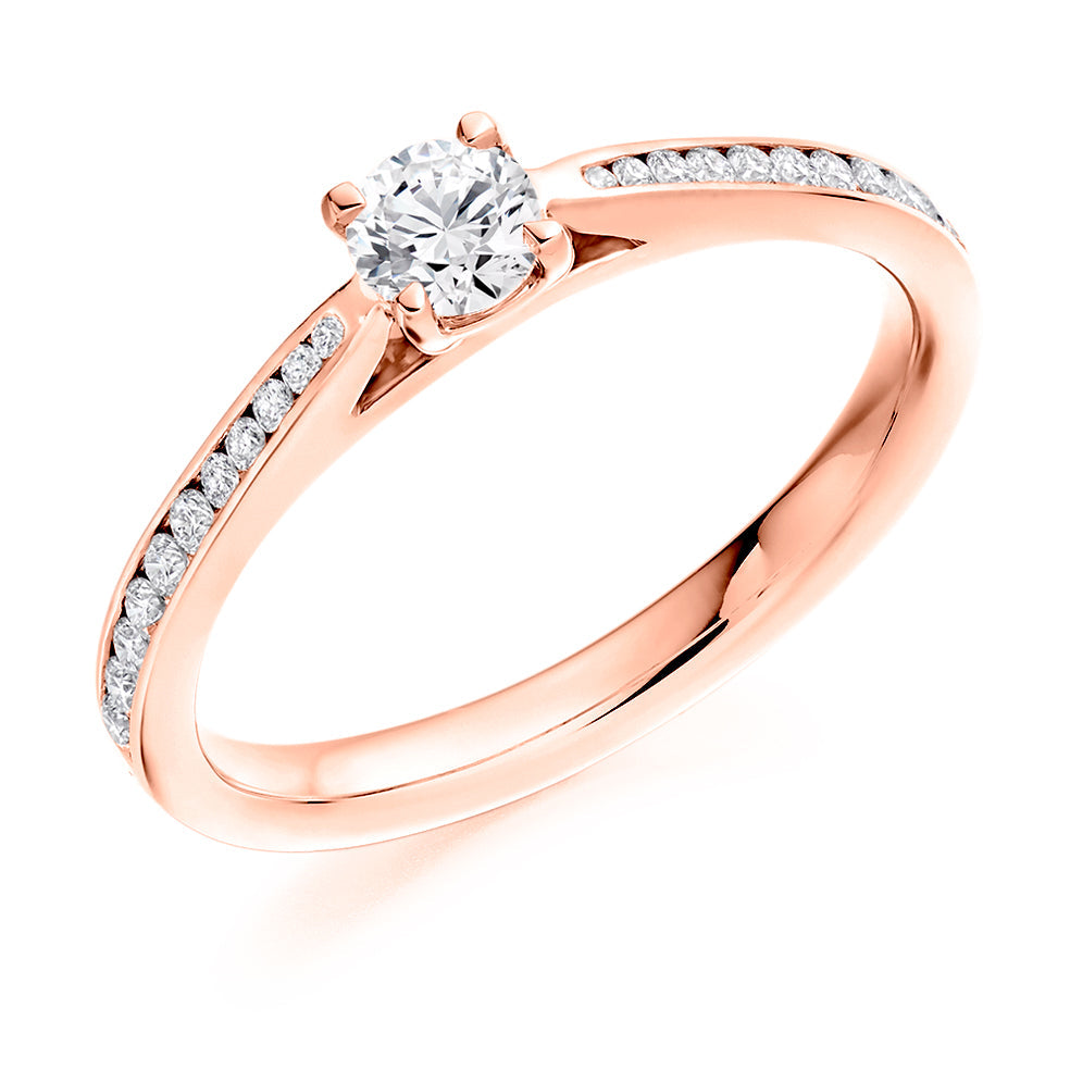Channel-Shouldered Solitaire Round Brilliant Engagement Ring 0.45ct in Rose Gold
