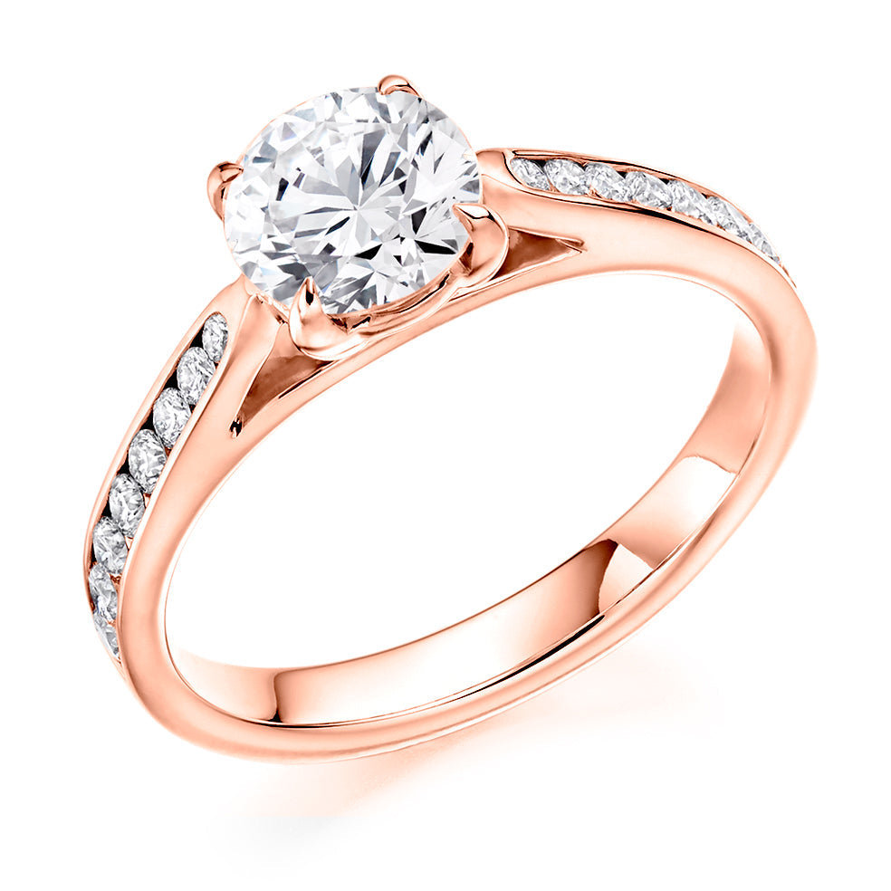 Channel-Set Solitaire Round Brilliant Engagement Ring 1.35ct in Rose Gold