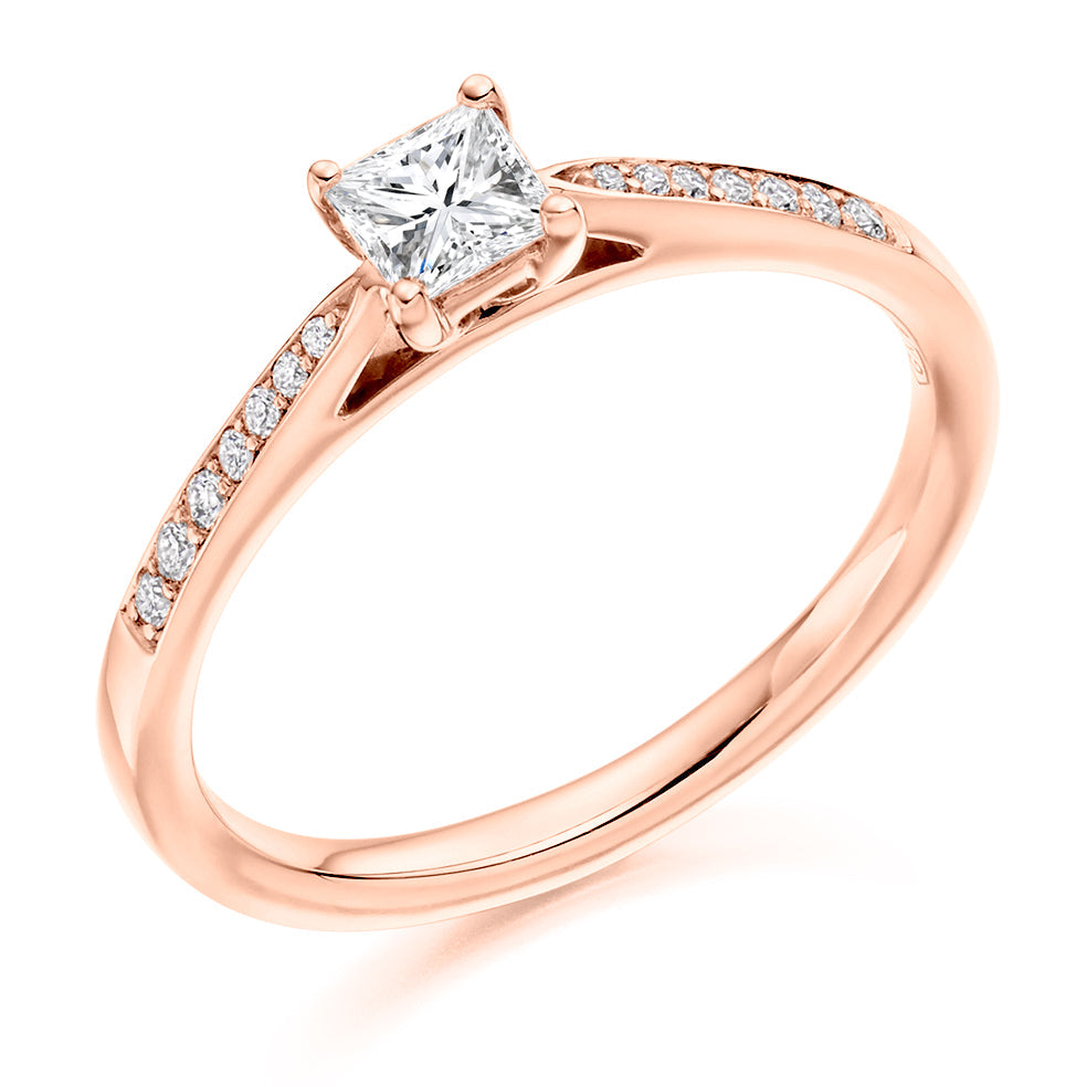 Grain-Set Solitaire Princess Cut Engagement Ring, 0.2ct in Rose Gold