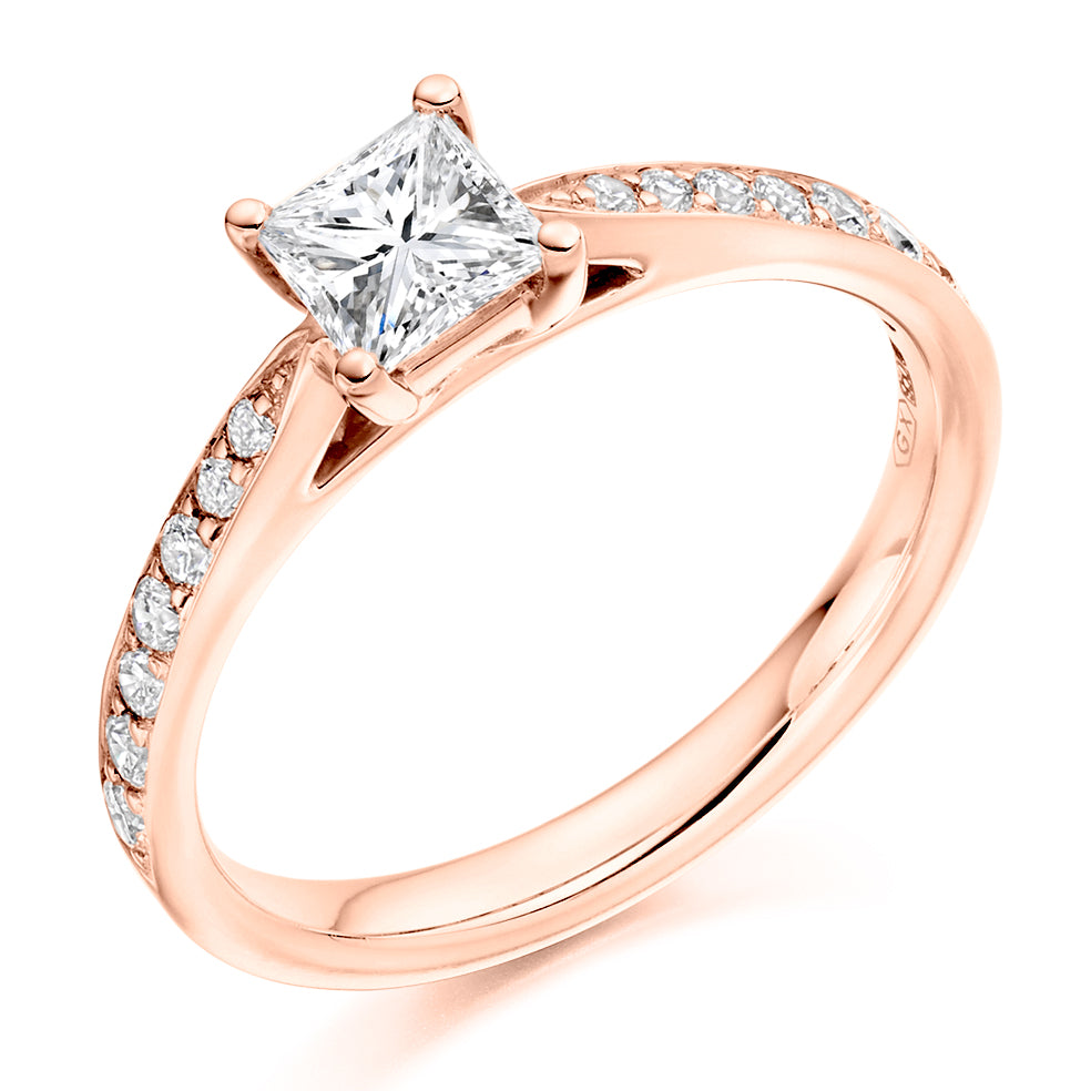Fine Pavé Solitaire Princess Cut Engagement Ring, 0.5ct in Rose Gold
