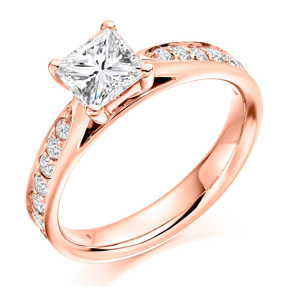 Grain-Set Solitaire Princess Cut Engagement Ring 1.35ct in Rose Gold