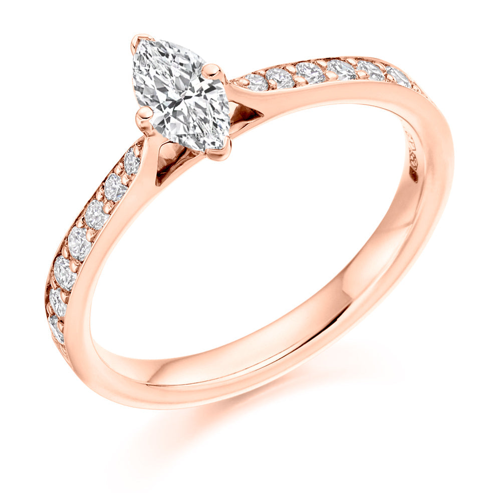 Pavé-Shouldered Solitaire Marquise Cut Engagement Ring, 0.33ct in Rose Gold