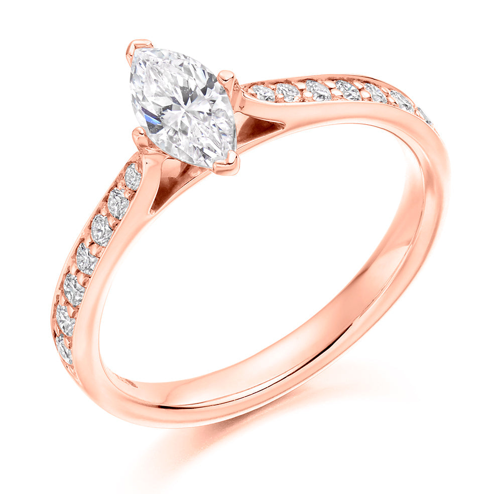 Grain-Set Solitaire Marquise Cut Engagement Ring in Rose Gold